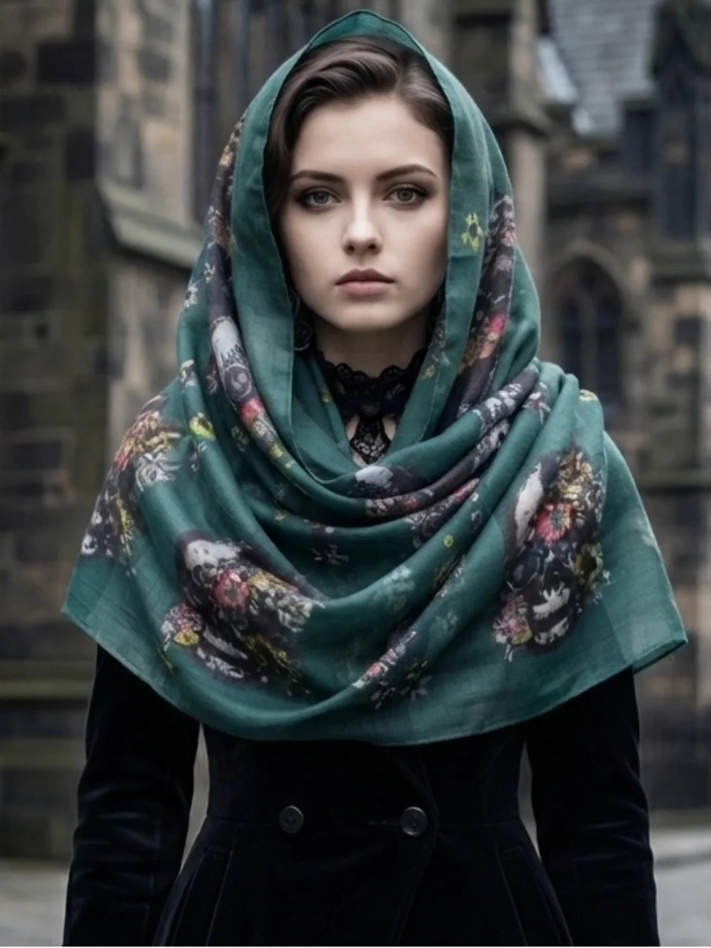 Teal Floral Skull Scarf